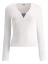 Brunello Cucinelli Long Sleeve V-neck T-shirt Clothing In White