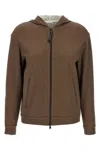 Brunello Cucinelli Cotton And Silk Zip-up Hoodie In Brown