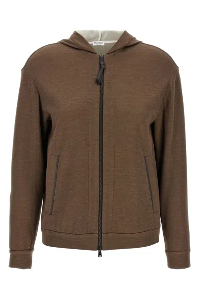Brunello Cucinelli Women 'precious Zipper Pull' Hoodie In Brown