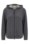Brunello Cucinelli Women Cotton-silk Sweatshirt Topwear With Jewellery In Gray
