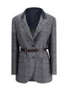 Brunello Cucinelli Waist Belted Checkered Pattern Blazer
