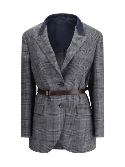 BRUNELLO CUCINELLI BRUNELLO CUCINELLI WOMEN PRINCE OF WALES PATTERN BLAZER
