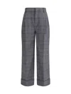 Brunello Cucinelli Grey Prince Of Wales Sartorial Crop Trousers In Gray