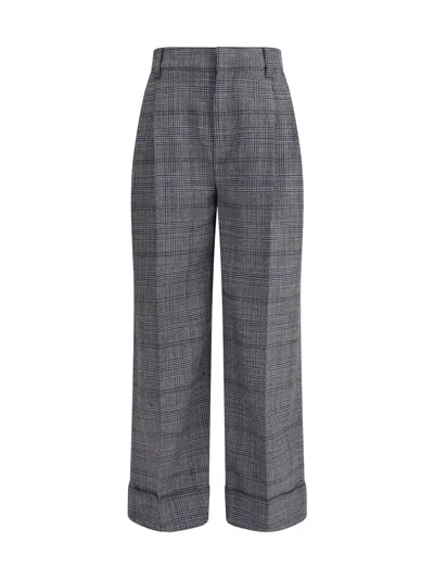 Brunello Cucinelli Women Prince Of Wales Patterned Pants In Gray