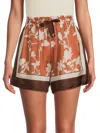 Brunello Cucinelli Floral-print Silk-faille Shorts In Brown White