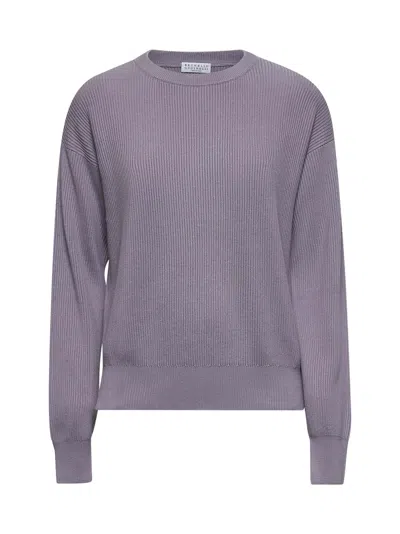 Brunello Cucinelli Women Purple Cotton Monili Sweater