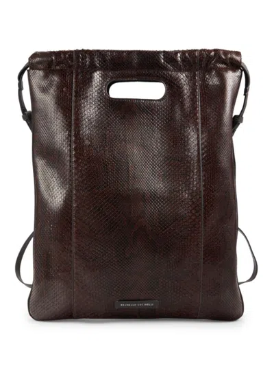 Brunello Cucinelli Women's Python Leather Drawstring Backpack In Black