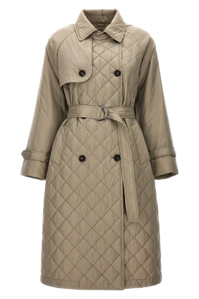 Brunello Cucinelli Women Quilted Trench Coat In Neutral