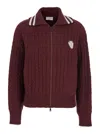 Brunello Cucinelli Women Red Cardigan With Bicolor Collar And Logo Patch On The Front In Cashmere Wo In Red