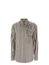 Brunello Cucinelli White Shirt With Floral Embroidery On The Front And All-over Striped Motif