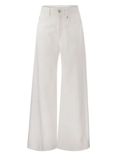 Brunello Cucinelli Women's Garment Dyed Relaxed Jeans In Cotton And Linen Cover In White