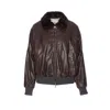 Brunello Cucinelli Women Removable Shearling Leather Aviator Bomber Jacket In Brown