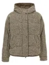 Brunello Cucinelli Reversible Virgin Wool And Silk Down Jacket With Hood In Brown