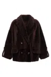 Brunello Cucinelli Burgundy Nappa Leather And Fur Reversible Caban In Brown