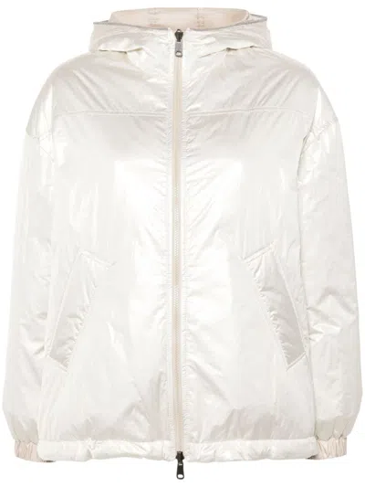 Brunello Cucinelli Women Reversible Metallic Down Jacket In White