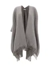Brunello Cucinelli Reversible Cashmere Poncho Fringe Detail In Brown