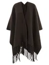 Brunello Cucinelli Women Reversible Poncho In Double Knit Wool And Cashmere In Brown
