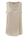 Brunello Cucinelli Stretch Silk Satin Top In Beige