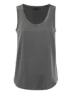Brunello Cucinelli Stretch Silk Satin Top In Lead