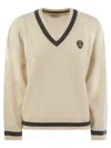 Brunello Cucinelli Ribbed Cashmere Sweater With Contrasting Stripe In White