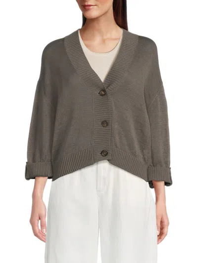 Brunello Cucinelli Women's Ribbed Cotton Cardigan In Gray