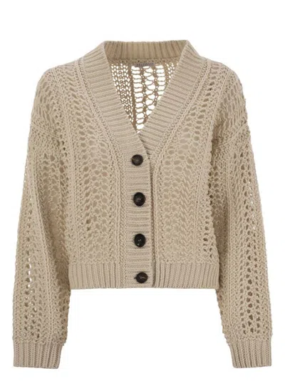 BRUNELLO CUCINELLI WOMEN'S RIBBED COTTON NET CARDIGAN