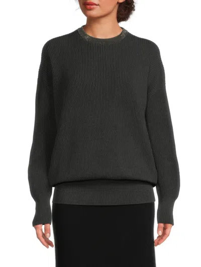 Brunello Cucinelli Women's Ribbed Cotton Sweater In Gray