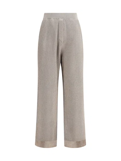 Brunello Cucinelli Women Ribbed Lurex Pants In Gold