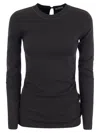 Brunello Cucinelli Women Ribbed Stretch Cotton Jersey T-shirt With Jewellery In Gray