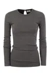 Brunello Cucinelli Women Ribbed Stretch Cotton Jersey T-shirt With Jewellery In Gray