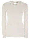 Brunello Cucinelli Women Ribbed Stretch Cotton Jersey T-shirt With Jewellery In White