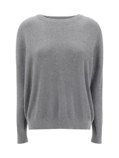 Brunello Cucinelli Women Ribbed Sweater In Gray