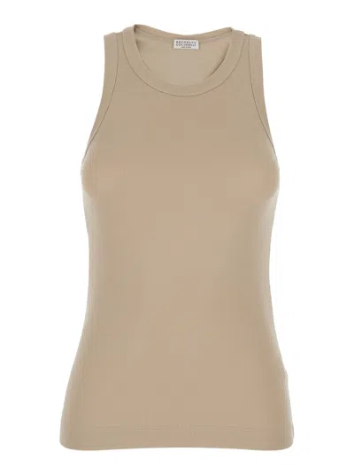 Brunello Cucinelli Women Ribbed Tank Top In Nude