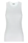 Brunello Cucinelli Women White Sleeveless Top With Round Neck And Monil Detail On The Rear In Cotton
