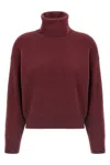 Brunello Cucinelli Ribbed Turtleneck Knitwear Relaxed Fit In Burgundy