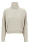 Brunello Cucinelli Ribbed Turtleneck Sweater With Dropped Shoulders In Neutral