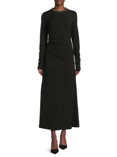 Brunello Cucinelli Women's Ruched Virgin Wool-blend Maxi Dress In Black