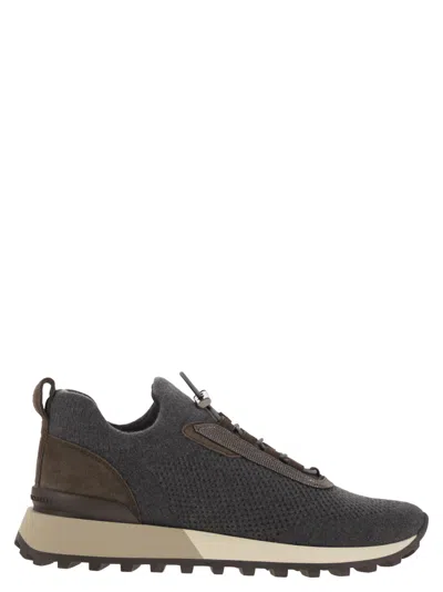 Brunello Cucinelli Women Runners In Techno Fabric And Calfskin With Precious Trim In Multi