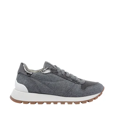 BRUNELLO CUCINELLI BRUNELLO CUCINELLI WOMEN RUNNERS IN VIRGIN WOOL FLANNEL AND LAME' CALFSKIN WITH PRECIOUS TOE