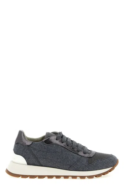 Brunello Cucinelli Women 'runners Precious Toe' Sneakers In Gray