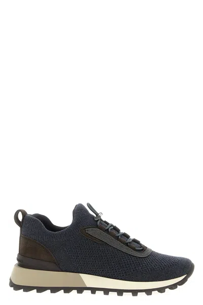 Brunello Cucinelli Performance Knit Sneakers Textured Sole In Blue