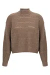 Brunello Cucinelli 'rustic Dazzling Net' Cropped Sweater In Brown