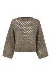 Brunello Cucinelli Grey Rustic Dazzling Net Cropped Sweater In Gray