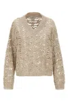 Brunello Cucinelli Rustic Dazzling Net Sweaters And Cardigans In Cream