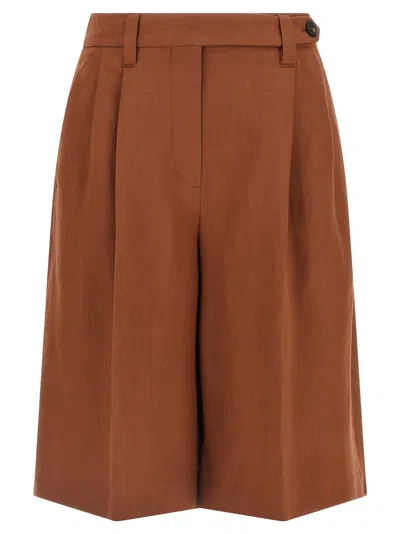 Brunello Cucinelli Sartorial Bermuda Shorts Pleats Belt Loops Pockets In Brown