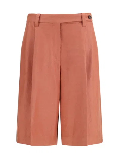 Brunello Cucinelli Women Sartorial Bermuda Shorts In Fluid Viscose And Linen Twill In Red