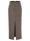 Brunello Cucinelli High-waisted Houndstooth Midi Skirt In Brown