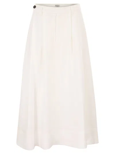 Brunello Cucinelli Women Sartorial Skirt In Fluid Viscose And Linen Twill With Jewellery Detail In White