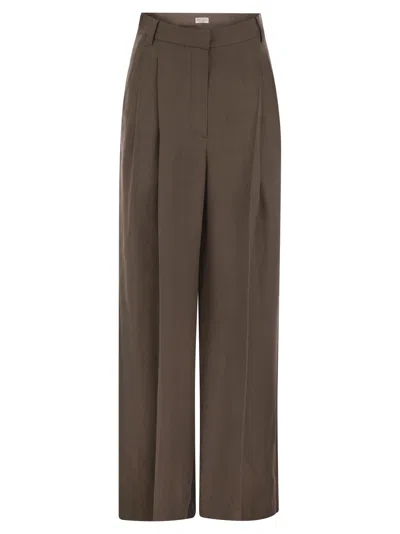Brunello Cucinelli Women Sartorial Wide Trousers In Fluid Viscose And Linen Twill