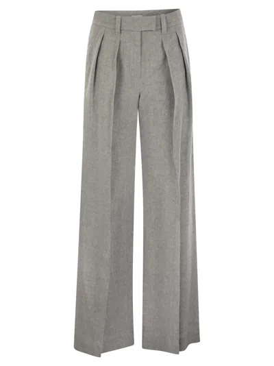 Brunello Cucinelli Women Sartorial Wide Trousers In Sparkling Linen Canvas